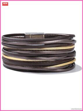 Boho Leather Wrap Bracelet Stackable Layered Bangle Cuff Magnetic Clasp